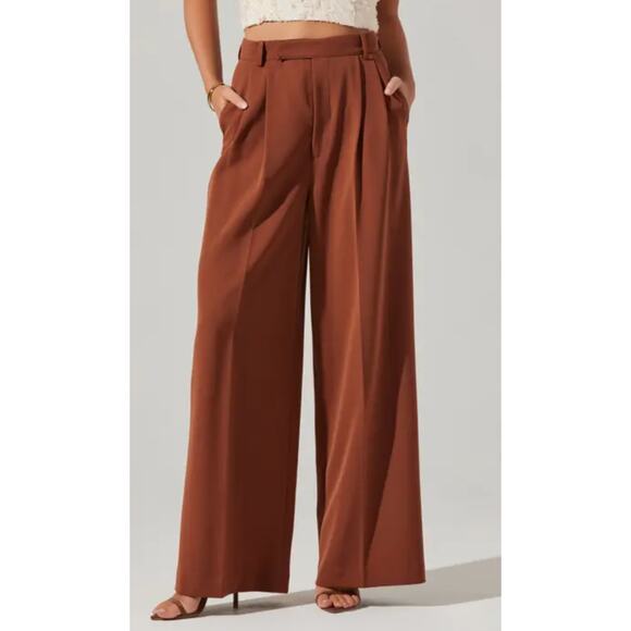 Nordstrom Pants - Nordstrom Women's Brown Pleated Wide Leg High Rise Pants Pockets 10 NWOT